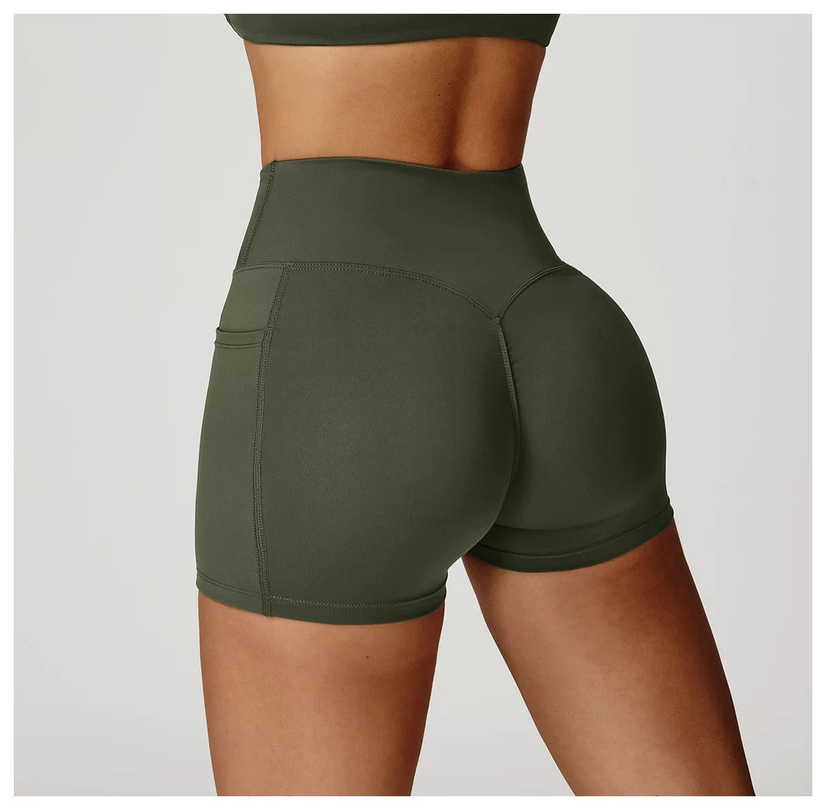 NoonFit Sculpt Pocket Şort | Yüksek Çapraz Belli Toparlayıcı Spor Şort Pembe
