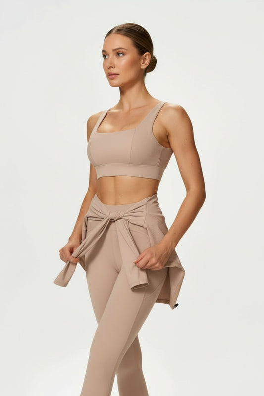 NoonFit Sculpt Set – Yüksek Bel Toparlayıcı Tayt & V Sırt Destekli Spor Sütyeni