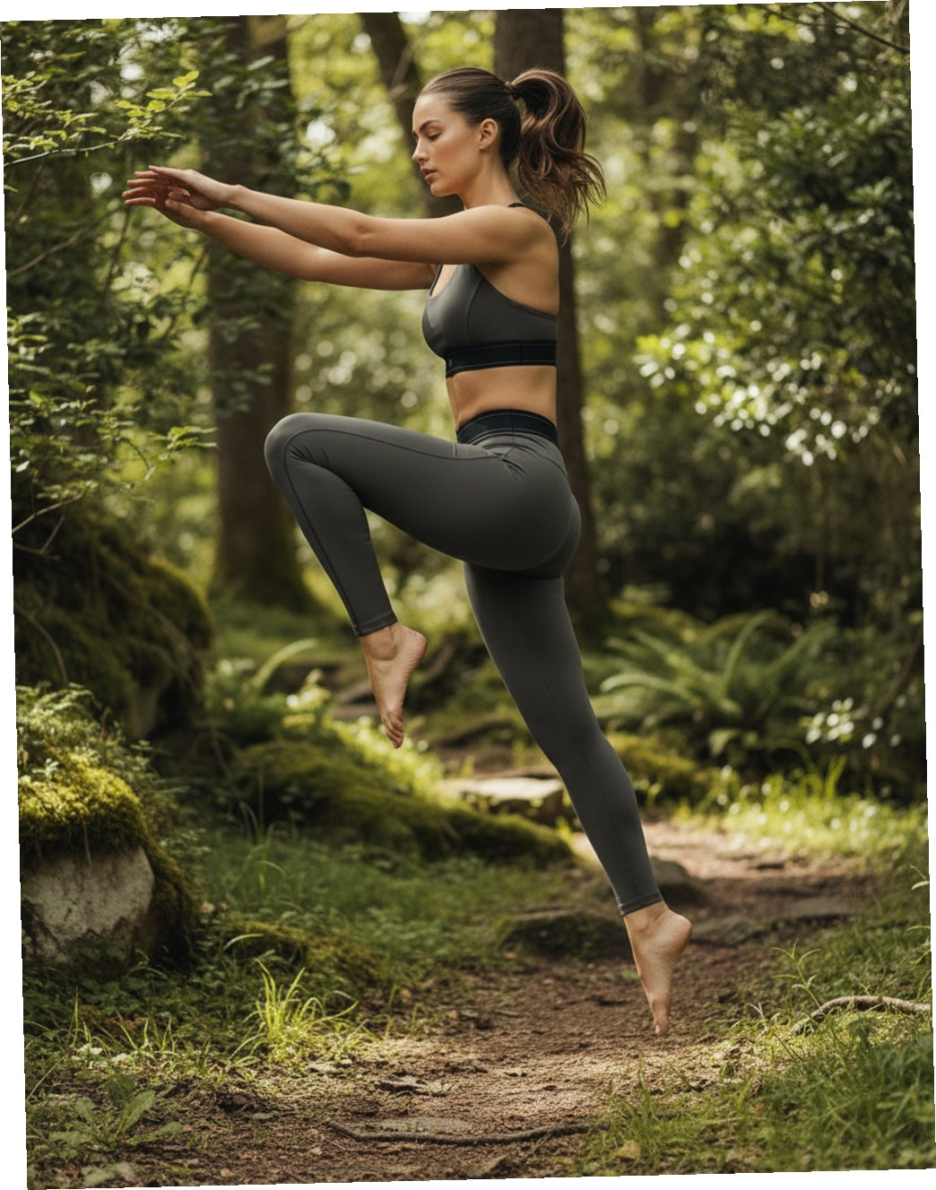 Pilates Tayt Spor Sütyeni Seti Gri - Yüksek Bel | NOONFIT