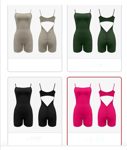 Kadın Sırtı Açık Spor Tulum – Kısa Tayt Form Fitness & Pilates Romper