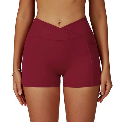 NoonFit Sculpt Pocket Şort | Yüksek Çapraz Belli Toparlayıcı Spor Şort Açık Pembe