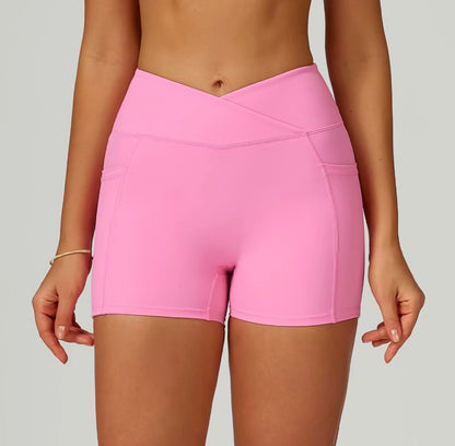 NoonFit Sculpt Pocket Şort | Yüksek Çapraz Belli Toparlayıcı Spor Şort Açık Pembe