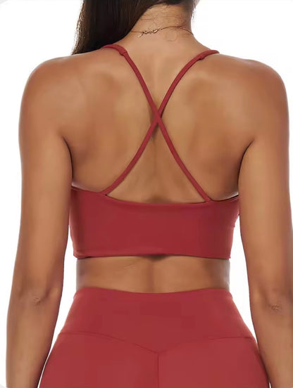 Çapraz Askılı Spor Sütyen ve Toparlayıcı Tayt Set Kırmızı