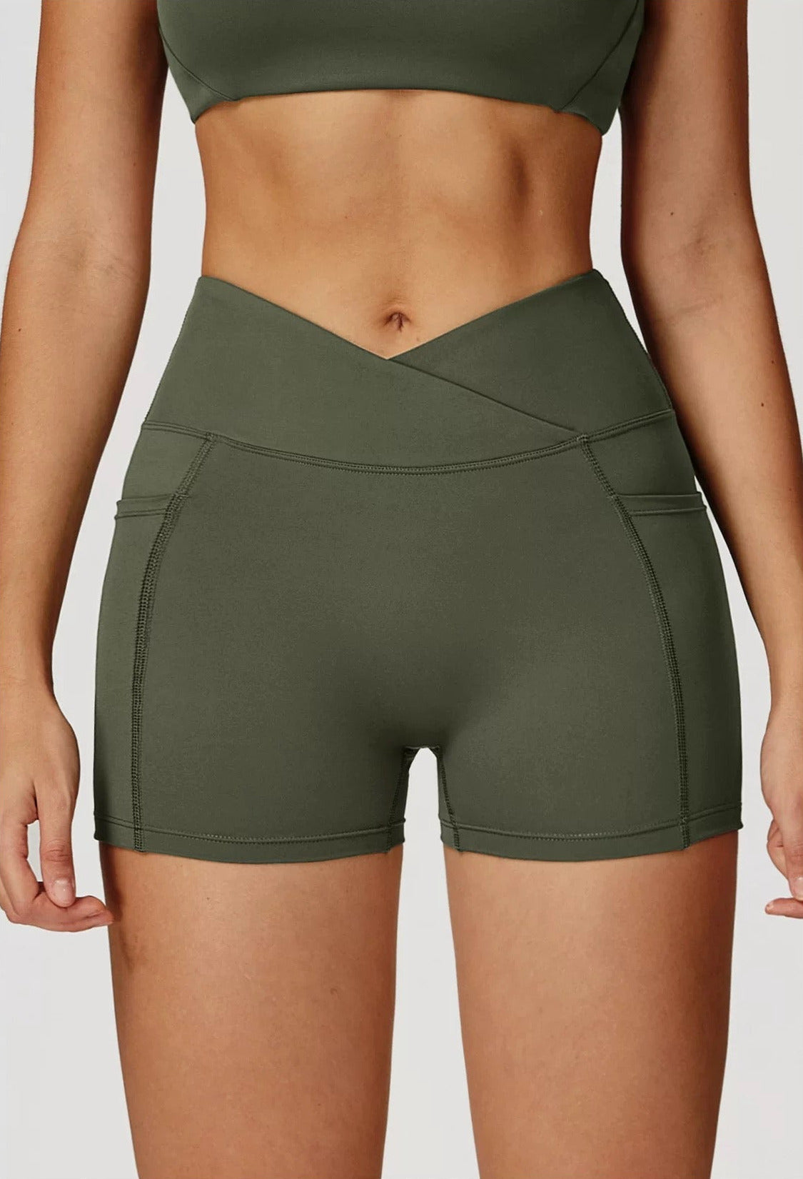 NoonFit Sculpt Pocket Şort | Yüksek Çapraz Belli Toparlayıcı Spor Şort Açık Pembe