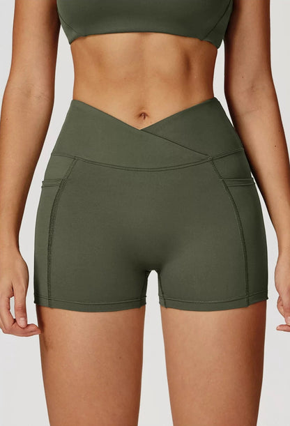 NoonFit Sculpt Pocket Şort | Yüksek Çapraz Belli Toparlayıcı Spor Şort Açık Pembe