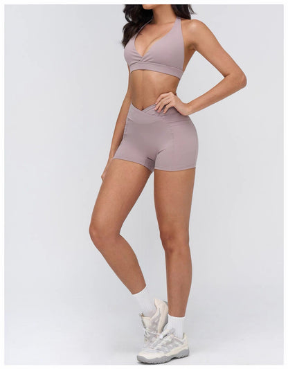 NoonFit Sculpt Pocket Şort | Yüksek Çapraz Belli Toparlayıcı Spor Şort Boz Gri