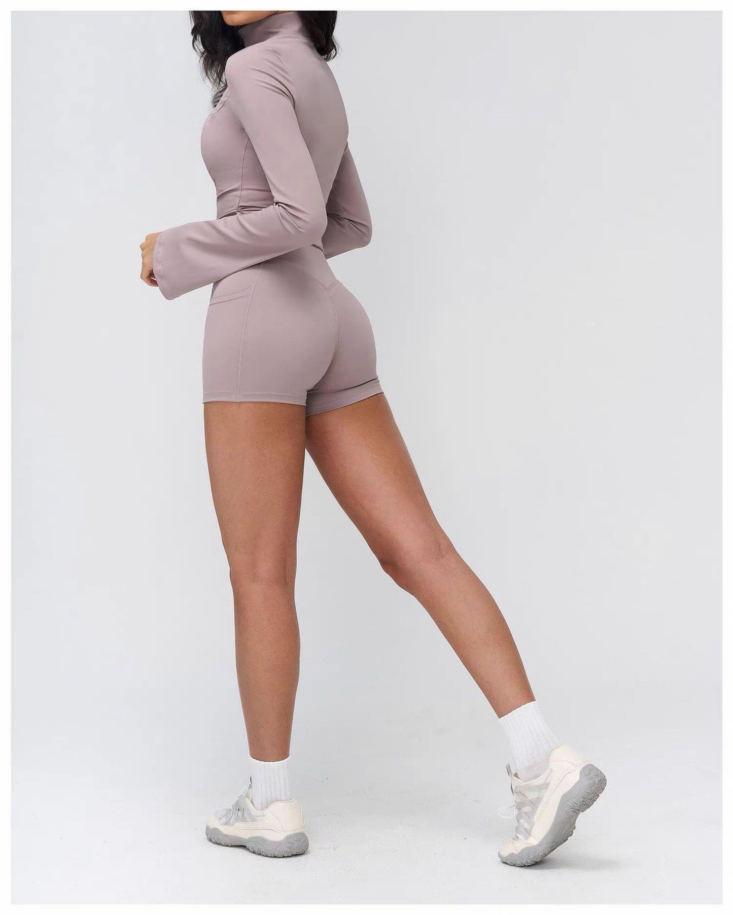 NoonFit Sculpt Pocket Şort | Yüksek Çapraz Belli Toparlayıcı Spor Şort Boz Gri