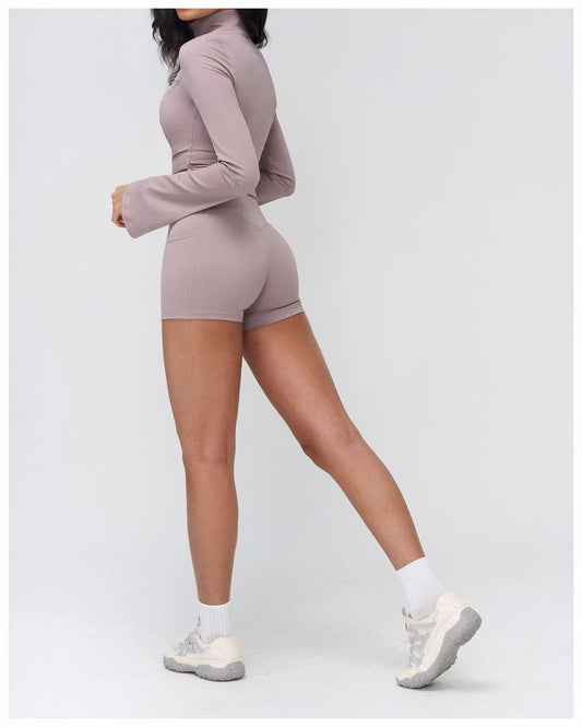 NoonFit Sculpt Pocket Şort | Yüksek Çapraz Belli Toparlayıcı Spor Şort Boz Gri