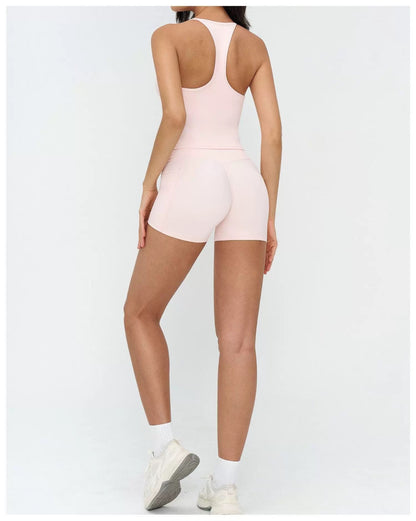 NoonFit Sculpt Pocket Şort | Yüksek Çapraz Belli Toparlayıcı Spor Şort Açık Pembe