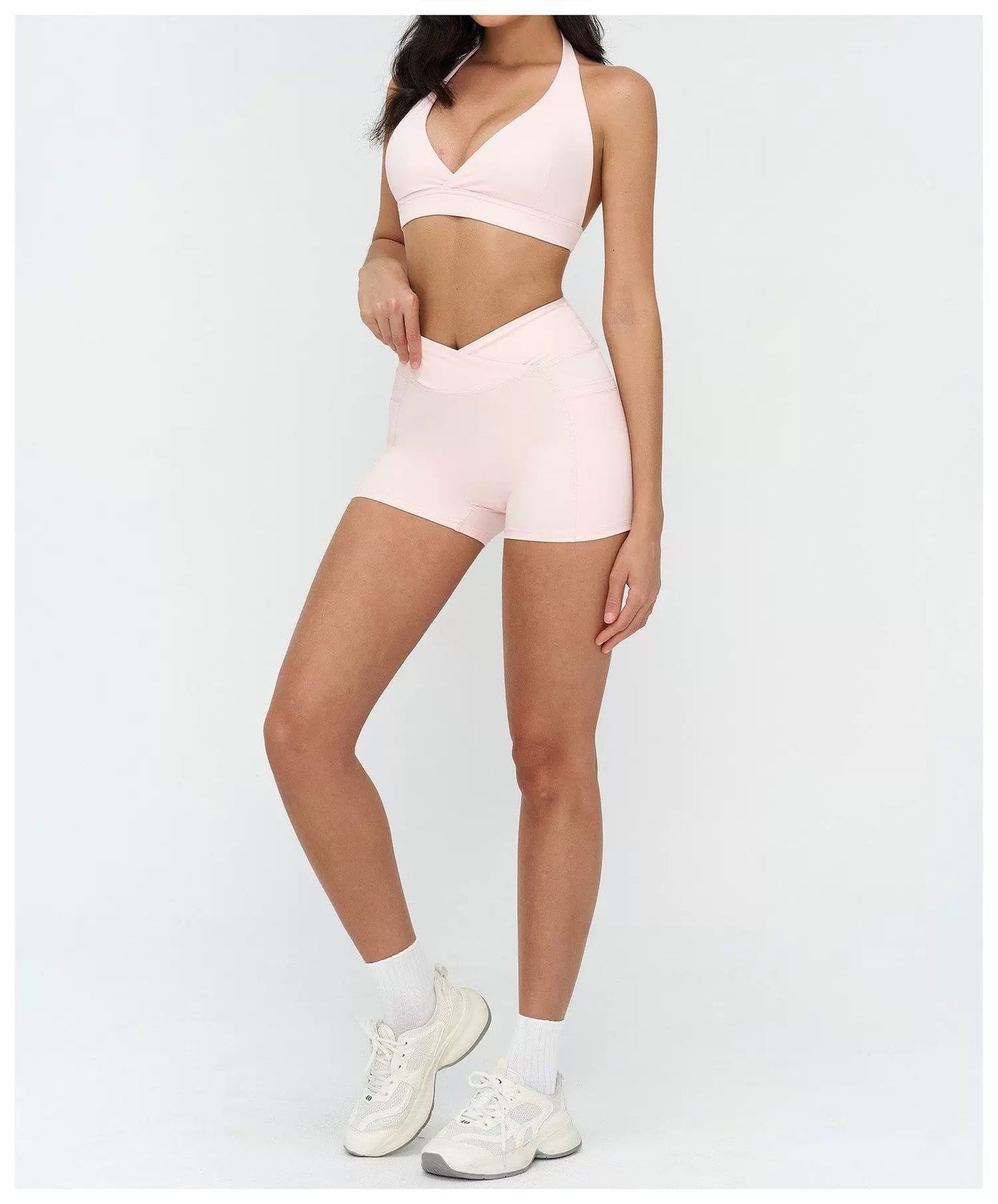 NoonFit Sculpt Pocket Şort | Yüksek Çapraz Belli Toparlayıcı Spor Şort Açık Pembe