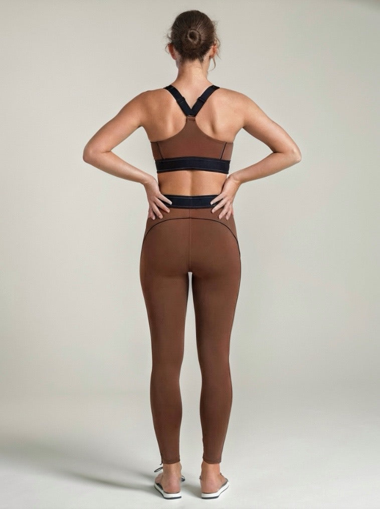 Pilates Tayt Spor Sütyeni Seti Kahve - Yüksek Bel | NOONFIT