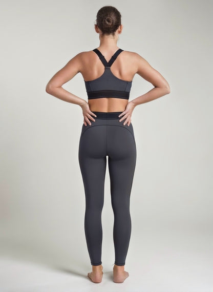 Pilates Tayt Spor Sütyeni Seti Gri - Yüksek Bel | NOONFIT