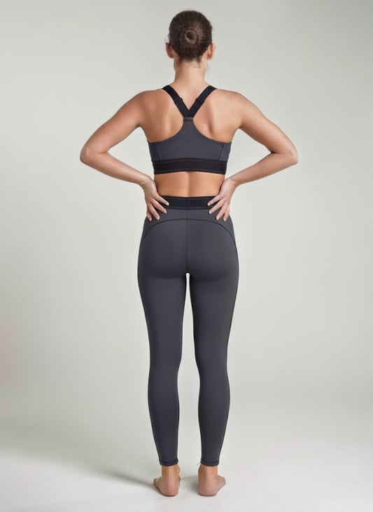 Pilates Tayt Spor Sütyeni Seti Gri - Yüksek Bel | NOONFIT