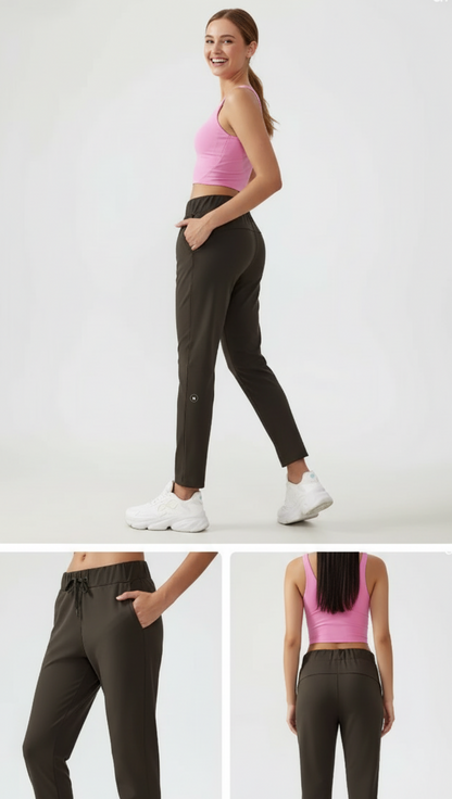 Noonfit Flow – Yüksek Bel Toparlayıcı Yoga & Günlük Pantolon | Dört Yönlü Streç -Haki