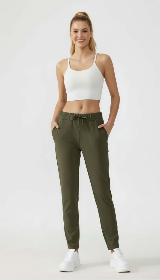 Noonfit Flow – Yüksek Bel Toparlayıcı Yoga & Günlük Pantolon | Dört Yönlü Streç -Haki