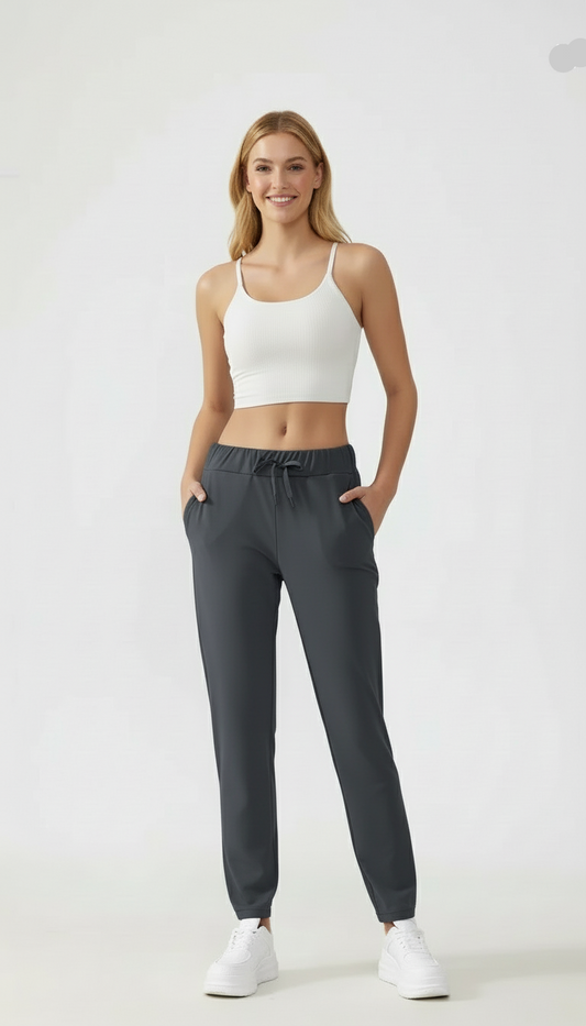 Noonfit Flow – Yüksek Bel Toparlayıcı Yoga & Günlük Pantolon | Dört Yönlü Streç -Antrasit Mavi