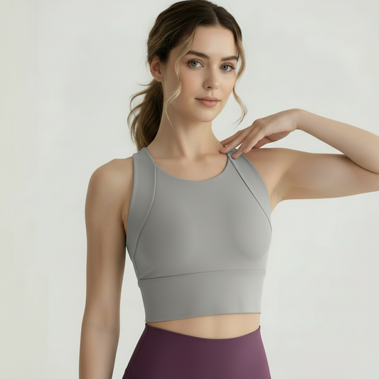 NoonFit Sculpt Destekli Spor Sütyeni – Push-Up Etkili, Yüksek Destek, Hızlı Kuruyan Kumaş Gri