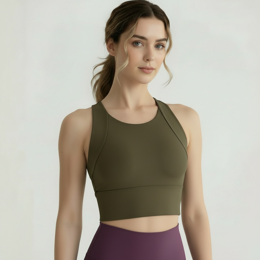 NoonFit Sculpt Destekli Spor Sütyeni – Push-Up Etkili, Yüksek Destek, Hızlı Kuruyan Kumaş Haki