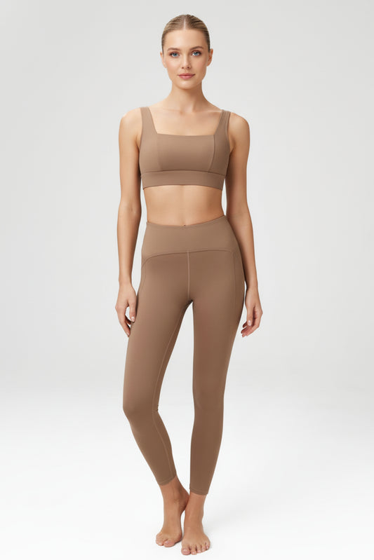 NoonFit Sculpt Set – Yüksek Bel Toparlayıcı Tayt & V Sırt Destekli Spor Sütyeni