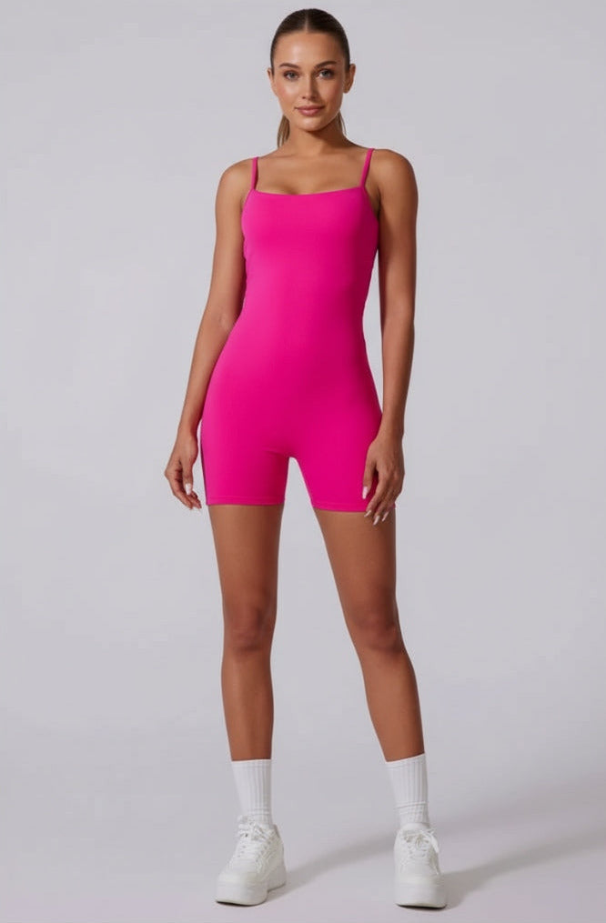 Kadın Sırtı Açık Spor Tulum – Kısa Tayt Form Fitness & Pilates Romper