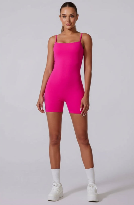 Kadın Sırtı Açık Spor Tulum – Kısa Tayt Form Fitness & Pilates Romper