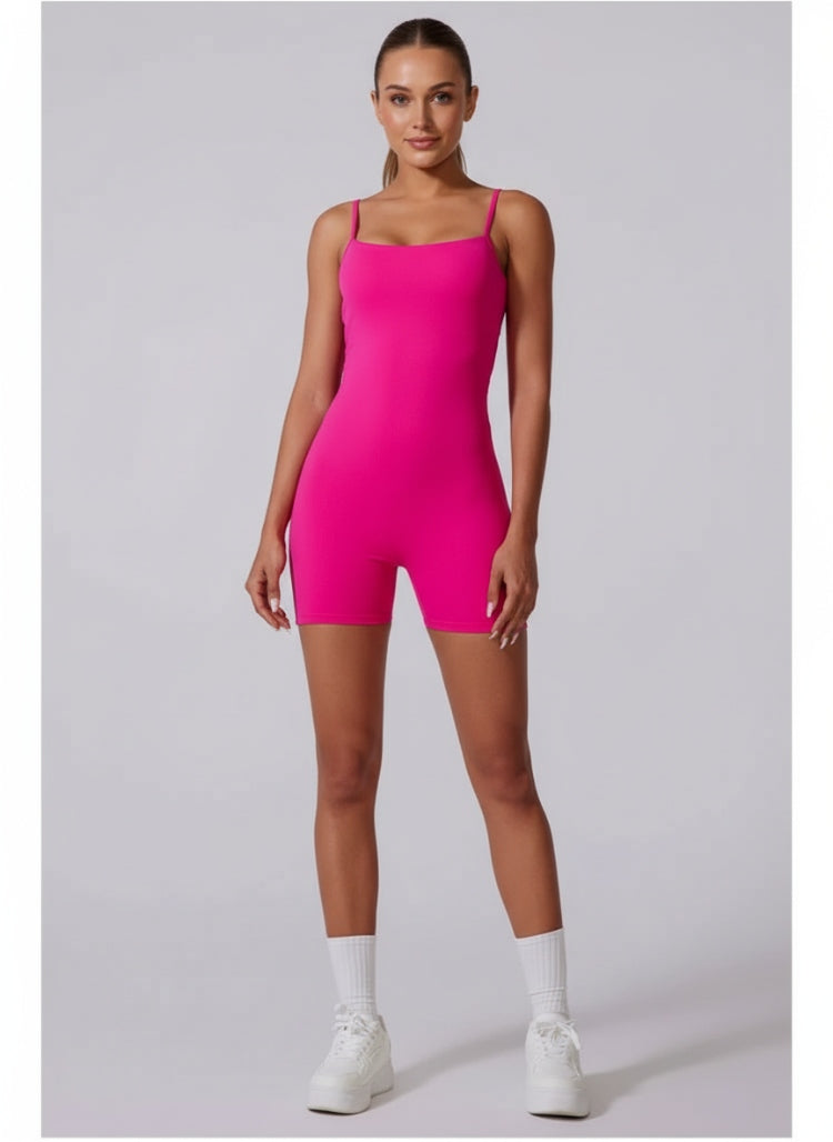 Kadın Sırtı Açık Spor Tulum – Kısa Tayt Form Fitness & Pilates Romper