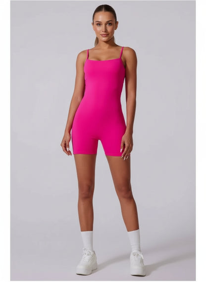 Kadın Sırtı Açık Spor Tulum – Kısa Tayt Form Fitness & Pilates Romper