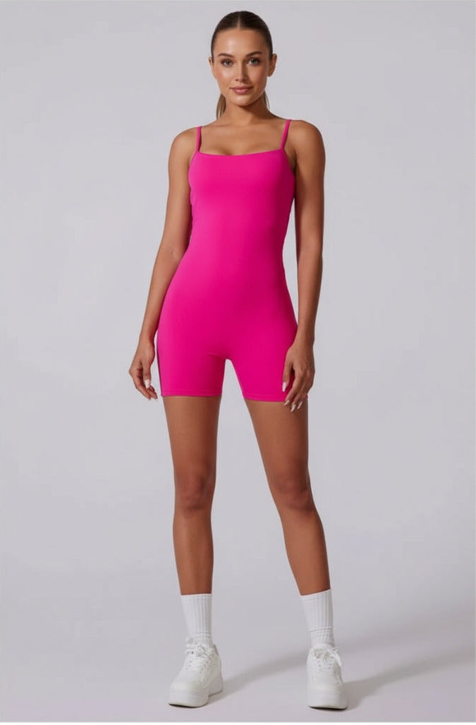 Kadın Sırtı Açık Spor Tulum – Kısa Tayt Form Fitness & Pilates Romper