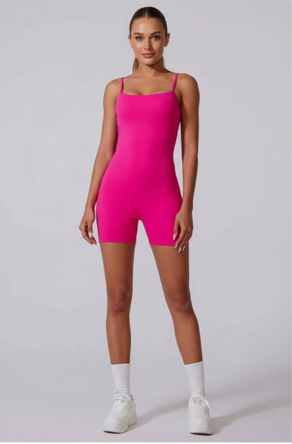 Kadın Sırtı Açık Spor Tulum – Kısa Tayt Form Fitness & Pilates Romper