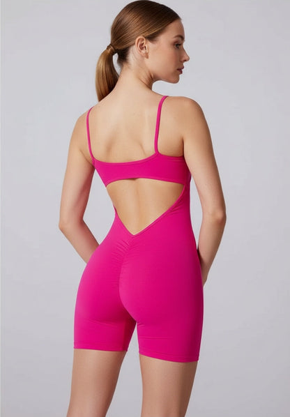 Kadın Sırtı Açık Spor Tulum – Kısa Tayt Form Fitness & Pilates Romper
