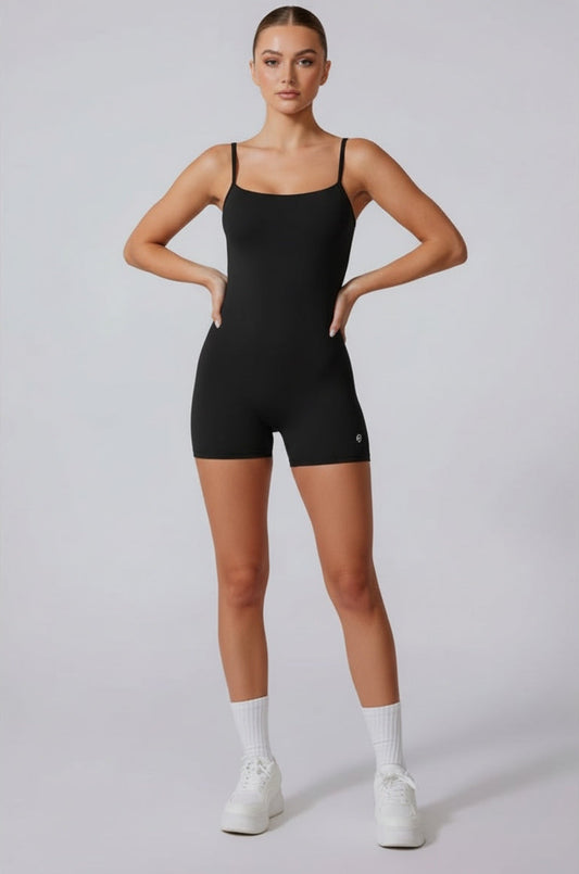 Kadın Sırtı Açık Spor Tulum – Kısa Tayt Form Fitness & Pilates Romper